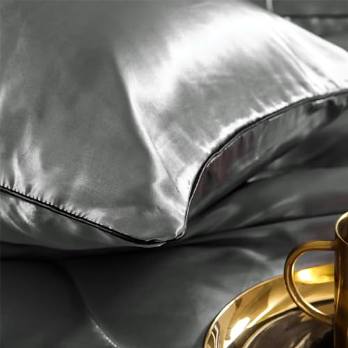 Luxury Grey Satin Silk Quilt Set - Cal King
