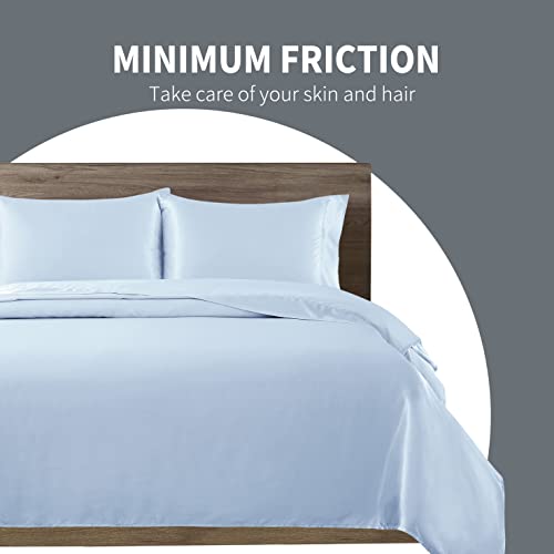 Luxury Light Blue Satin Queen Bed Set