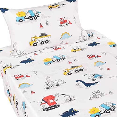 Dinosaur Construction Twin Sheet Set for Kids