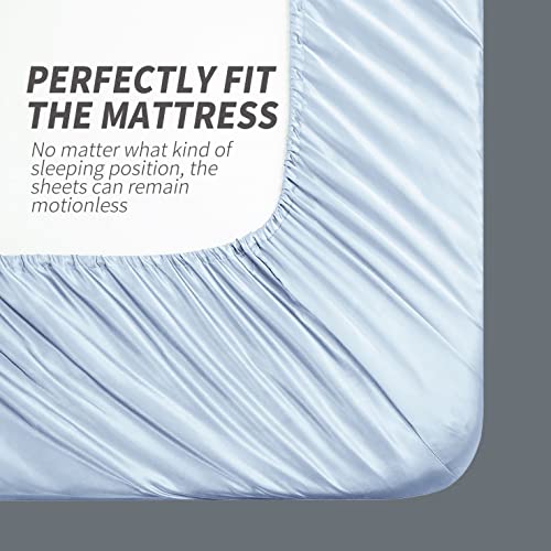 Luxury Light Blue Satin Queen Bed Set