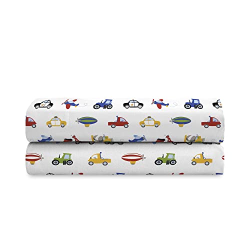 Kids Twin Bed Sheet Set - Blue Trucks & Cars