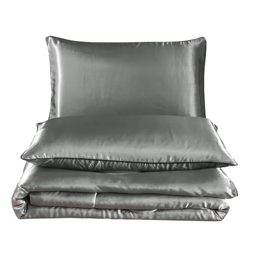 Luxury Grey Satin Silk Quilt Set - Cal King