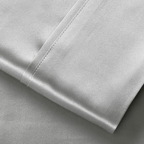Silk Satin Queen Bed Sheet Set - Light Gray