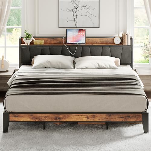 King Size Bed Frame with Storage Headboard & Charger