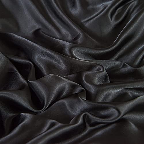 Luxury Black Satin Duvet Cover Set with Ruffles