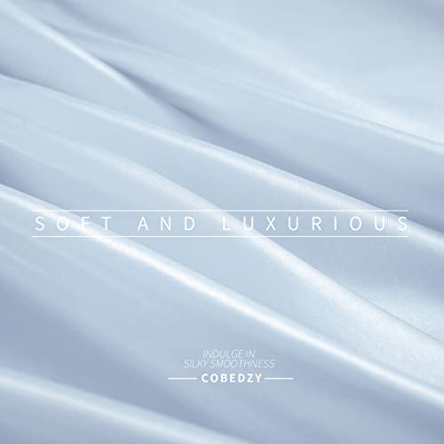 Luxury Light Blue Satin Queen Bed Set