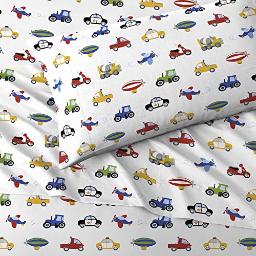 Kids Twin Bed Sheet Set - Blue Trucks & Cars