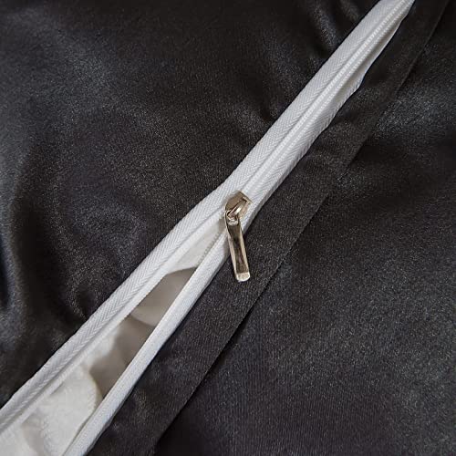 Luxury Black Satin Duvet Cover Set with Ruffles