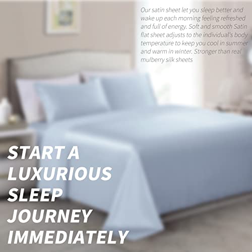 Luxury Light Blue Satin Queen Bed Set