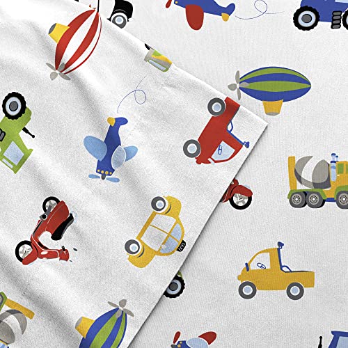 Kids Twin Bed Sheet Set - Blue Trucks & Cars