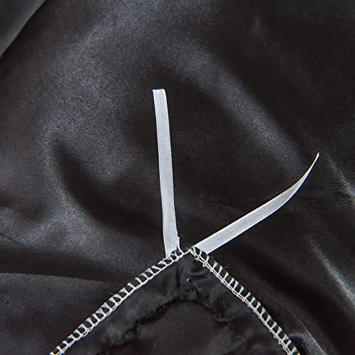 Luxury Black Satin Duvet Cover Set with Ruffles