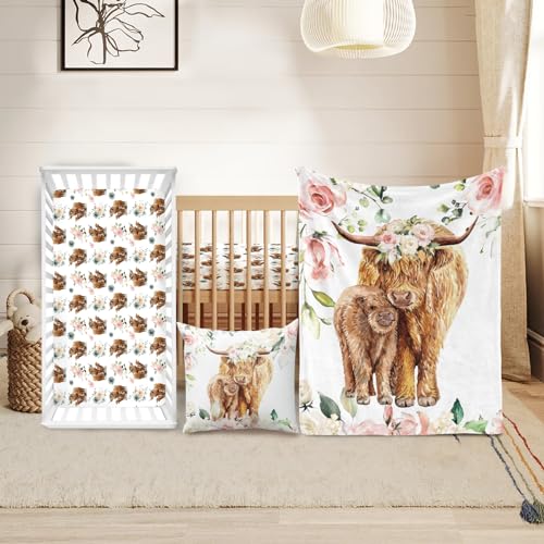 Highland Cow Baby Crib Bedding Set - 3 Pieces