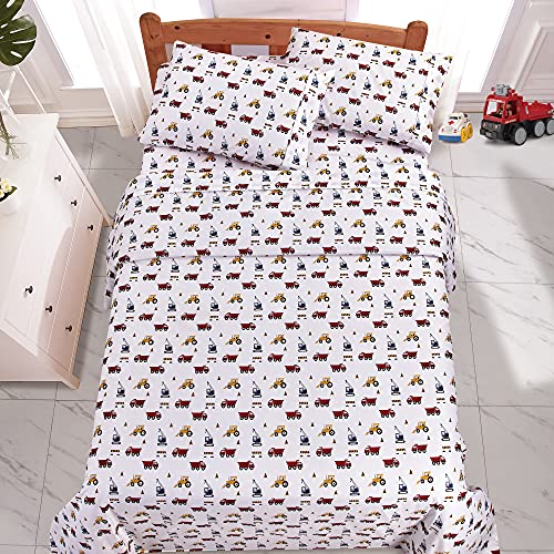 Excavator Toy Theme Kids Twin Sheet Set
