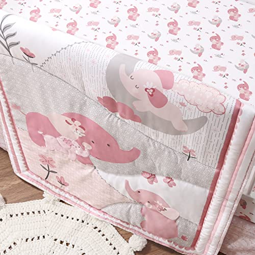Peanutshell Pink Elephant 3-Piece Crib Bedding Set