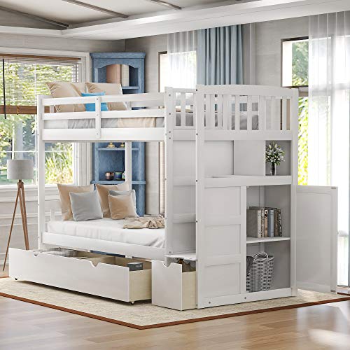 Twin Over Full Bunk Bed with Storage Drawers