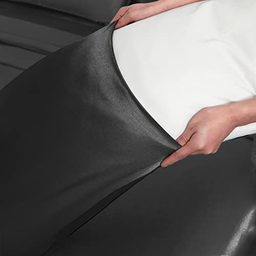 Luxury 7-Piece Black Satin Queen Bed Set