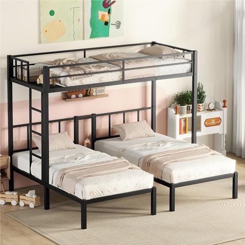 Triple Twin XL Bunk Bed with Storage Shelf