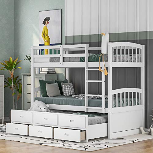 White Twin Over Twin Bunk Bed with Storage