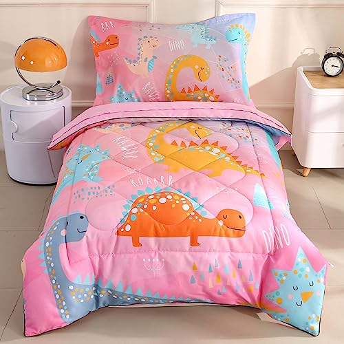 Wowelife Girls' Dinosaur Toddler Bedding Set - 4 Pieces