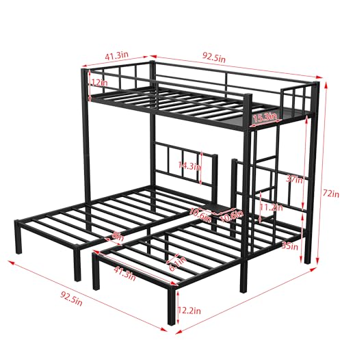 Triple Twin XL Bunk Bed with Storage Shelf