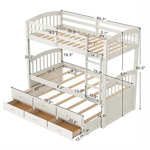 White Twin Over Twin Bunk Bed with Storage