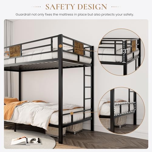 Twin Over Twin Metal Bunk Bed with Ladder