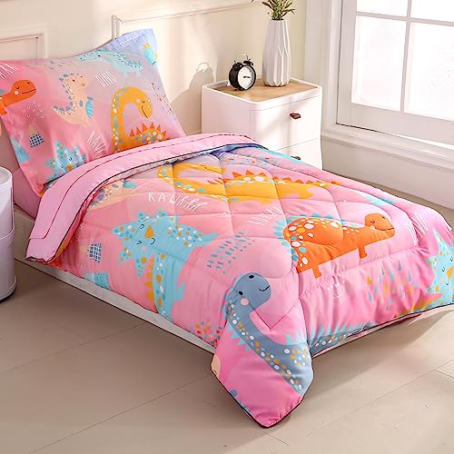 Wowelife Girls' Dinosaur Toddler Bedding Set - 4 Pieces