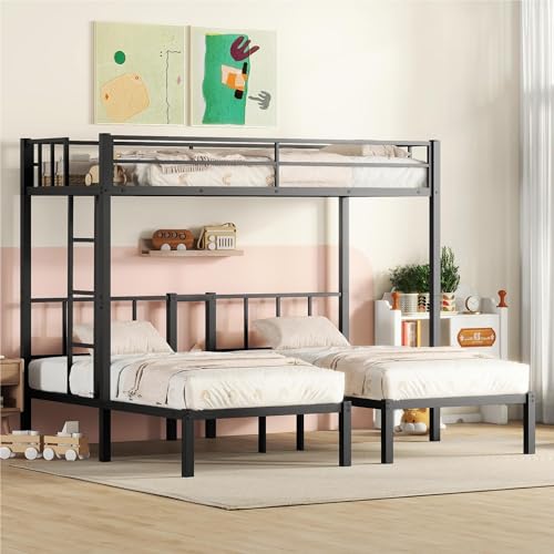Triple Twin XL Bunk Bed with Storage Shelf