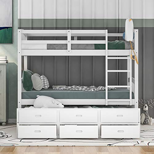 White Twin Over Twin Bunk Bed with Storage