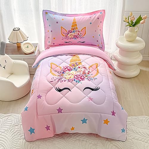 Pink Unicorn Toddler Bedding Set - 4 Piece