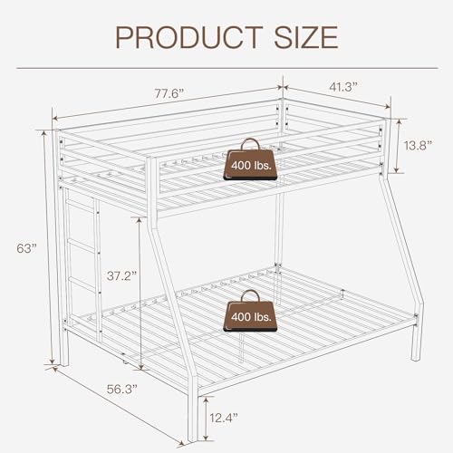Stylish Twin Over Full Metal Bunk Bed Set