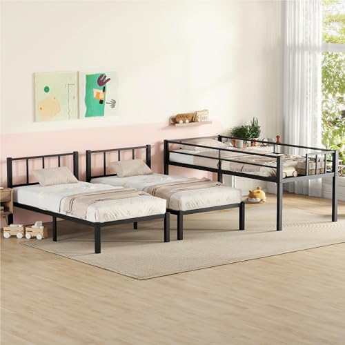 Triple Twin XL Bunk Bed with Storage Shelf