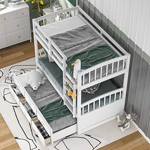 White Twin Over Twin Bunk Bed with Storage