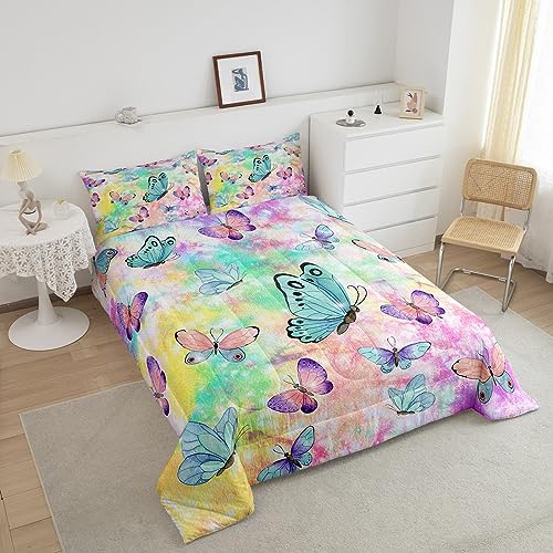 Rainbow Butterfly Tie Dye Comforter Set for Kids