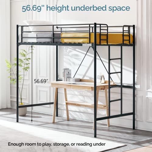 VINGLI Twin Loft Bed with Stairs and Rails
