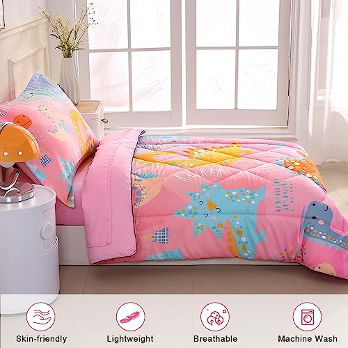 Wowelife Girls' Dinosaur Toddler Bedding Set - 4 Pieces