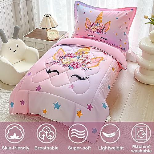 Pink Unicorn Toddler Bedding Set - 4 Piece
