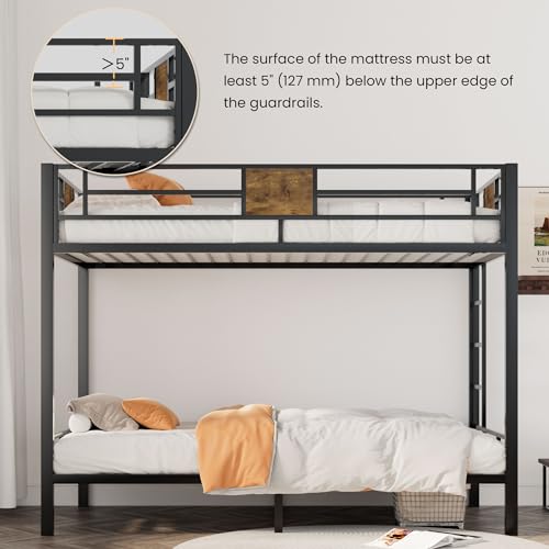 Twin Over Twin Metal Bunk Bed with Ladder
