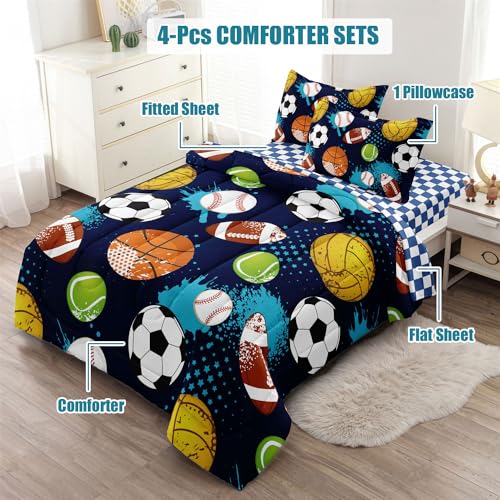 Leaflin Kids Twin Comforter Set - Sports Theme