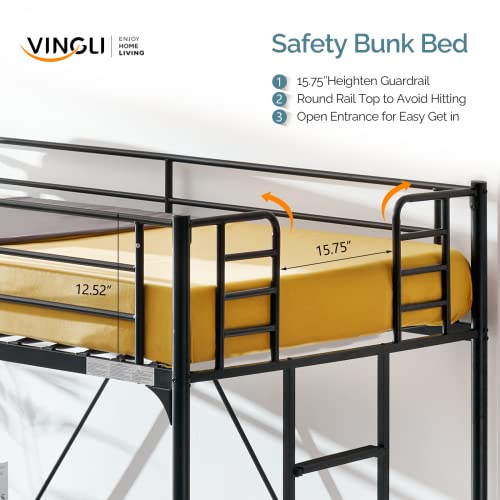 VINGLI Twin Loft Bed with Stairs and Rails