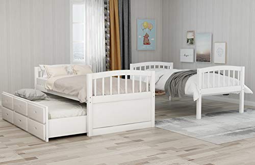 White Twin Over Twin Bunk Bed with Storage