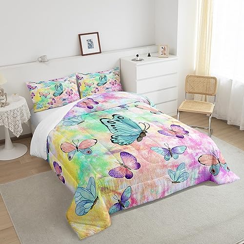 Rainbow Butterfly Tie Dye Comforter Set for Kids