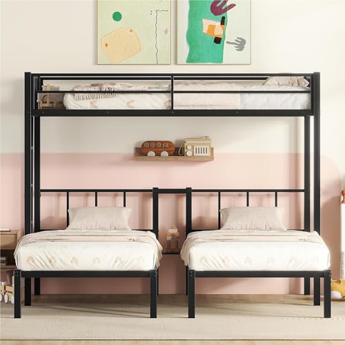 Triple Twin XL Bunk Bed with Storage Shelf