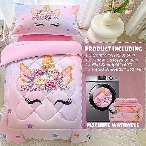 Pink Unicorn Toddler Bedding Set - 4 Piece
