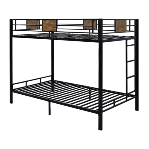 Twin Over Twin Metal Bunk Bed with Ladder