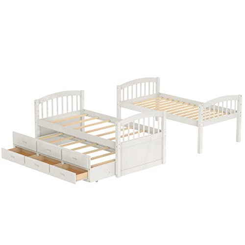 White Twin Over Twin Bunk Bed with Storage