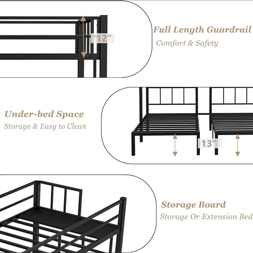 Triple Twin XL Bunk Bed with Storage Shelf