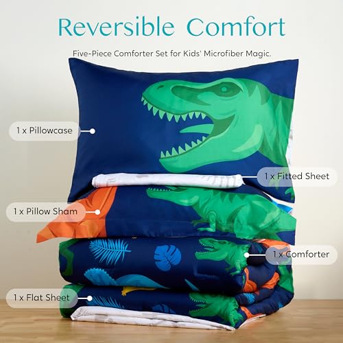Dinosaur Twin Comforter Set for Kids - 5 Pieces