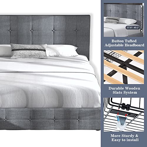Queen Platform Bed Frame with Storage Drawers - Grey
