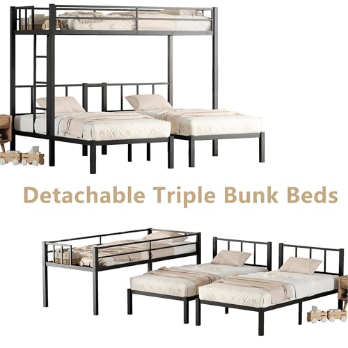 Triple Twin XL Bunk Bed with Storage Shelf